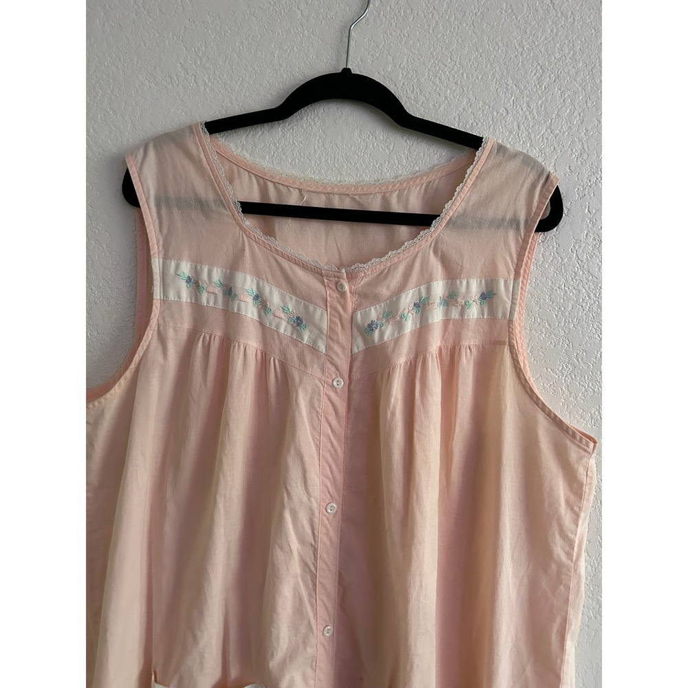 Vintage Pink Floral Embroidered Button Up Victorian Nightgown Dress Romantic - Picture 3 of 11